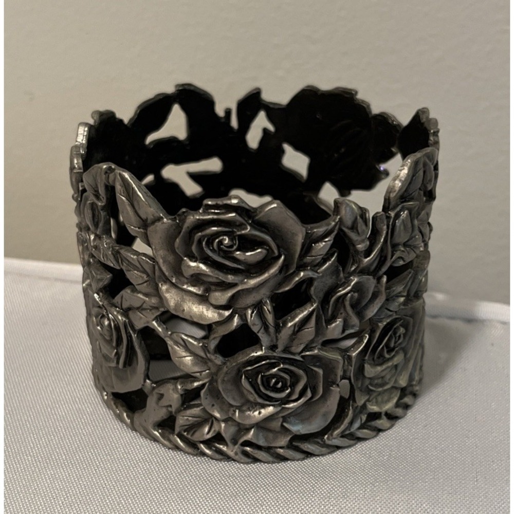 Vintage Ganz Pewter Rose Candle Holder Votive Floral Metal Taiwan Decor